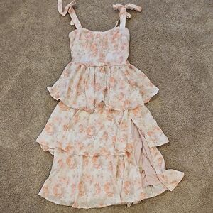 Altar'd State Floral Tiered Dress in Pink and Cream